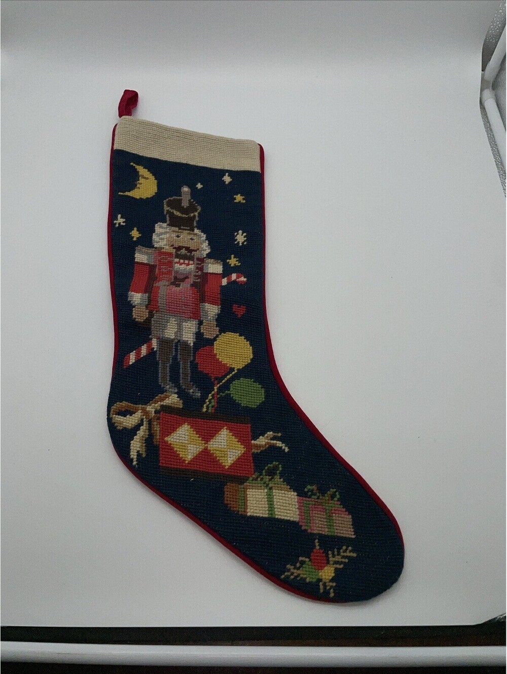 Vintage Needlepoint Christmas Stocking 19 " Nutcracker Wooden Soldier